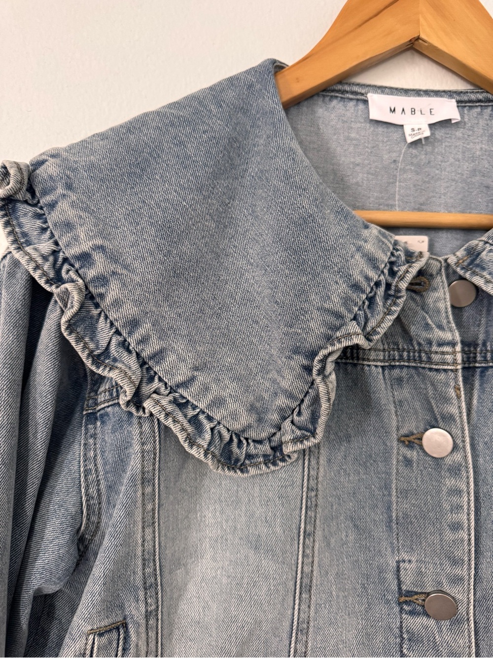 Anthropologie Mable Light Blue Denim Jacket with Ruffle Peter Pan Collar NWT - Picture 5 of 7